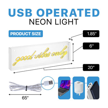 Good Vibes Only Contemporary Glam Acrylic Box USB Operated LED Neon Light - JONATHAN Y